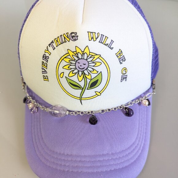 Upcycled Silver Jewelry Charm Hat Chain Purple Floral Adjustable Trucker Hat main image 4